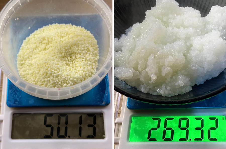 Зважування кус-кусу рисового до та після приготування